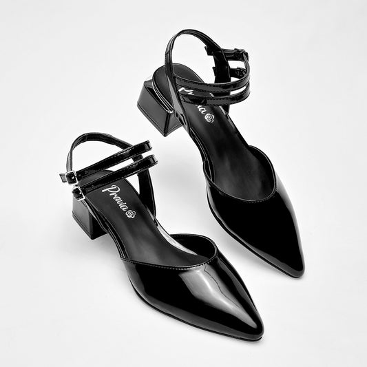 Flats Casual Charol Pravia Mujer 3064 Negro Tacon 4 Cm