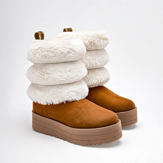 Bota Casual Rojo Cereza Mujer 8040 Camel Plataforma 4 Cm