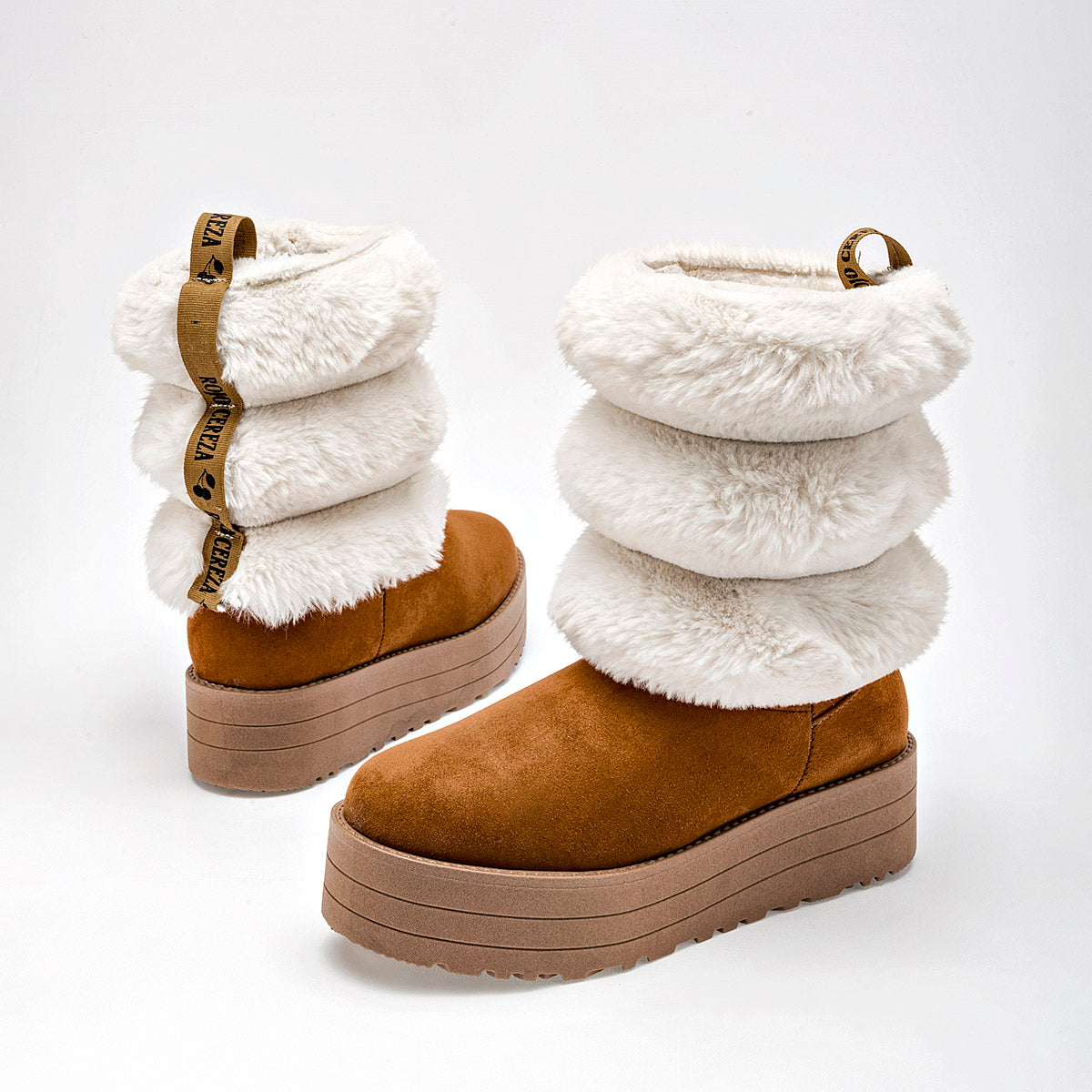      Bota Casual Rojo Cereza Mujer 8040 Camel Plataforma 4 Cm