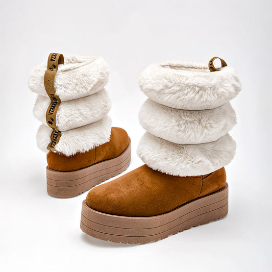      Bota Casual Rojo Cereza Mujer 8040 Camel Plataforma 4 Cm