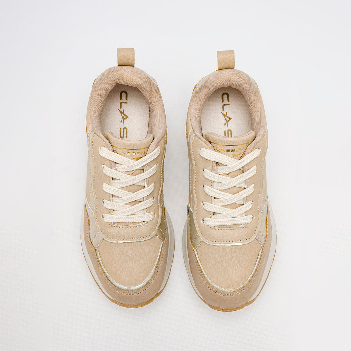 TENIS URBANO MUJER CLASBEN ZIA BEIGE ORO