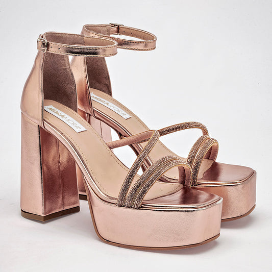 Zapatilla Casual Moramora Mujer Galia Oro Rosa Tacon 11 Cm