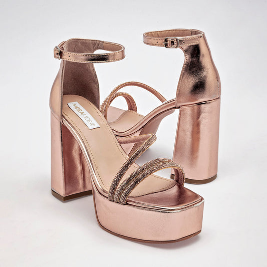 Zapatilla Casual Moramora Mujer Galia Oro Rosa Tacon 11 Cm