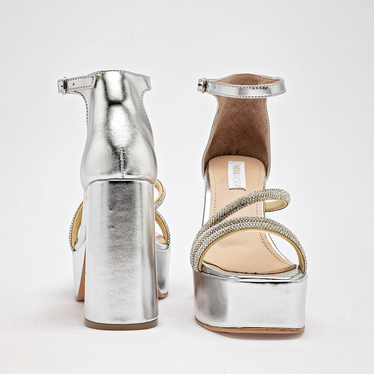 Zapatilla Casual Moramora Mujer Galia Plata Tacon 11 Cm