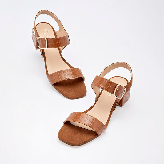 Sandalia Abierta Pravia Mujer 3049 Camel Tacon 4 Cm