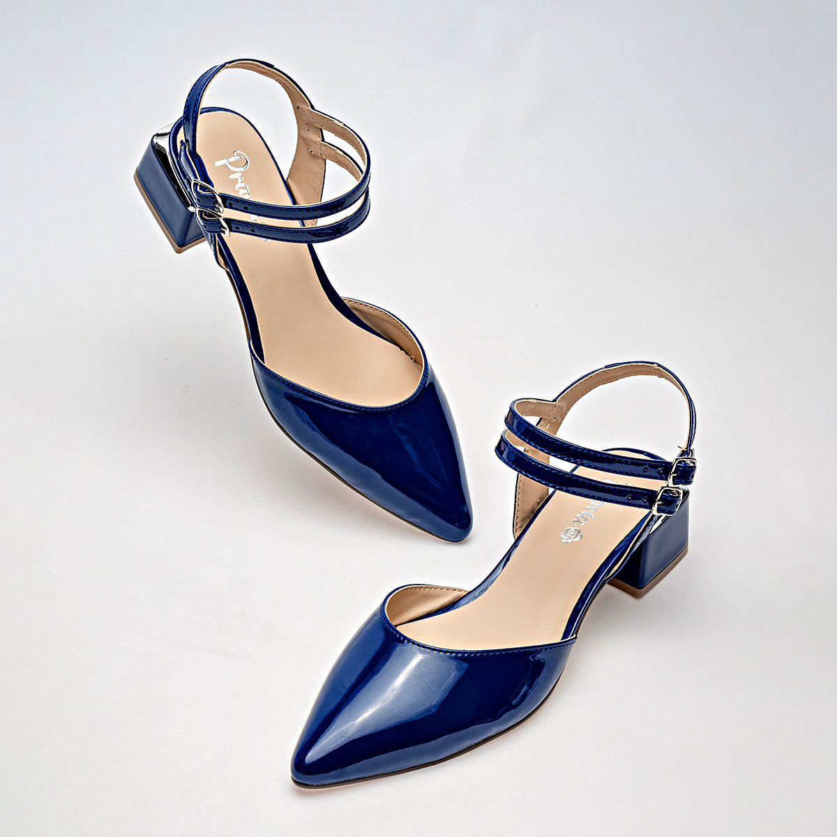 Flats Casual Charol Pravia Mujer 3064 Marino Tacon 4 Cm