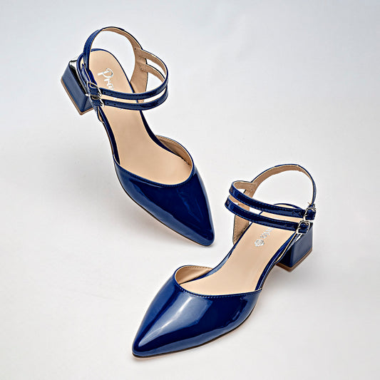 Flats Casual Charol Pravia Mujer 3064 Marino Tacon 4 Cm