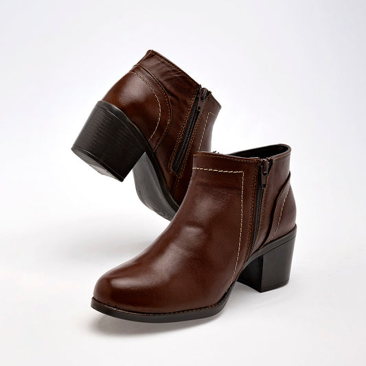      Botin Casual Moramora Mujer Flor Camel Tacon 6 Cm