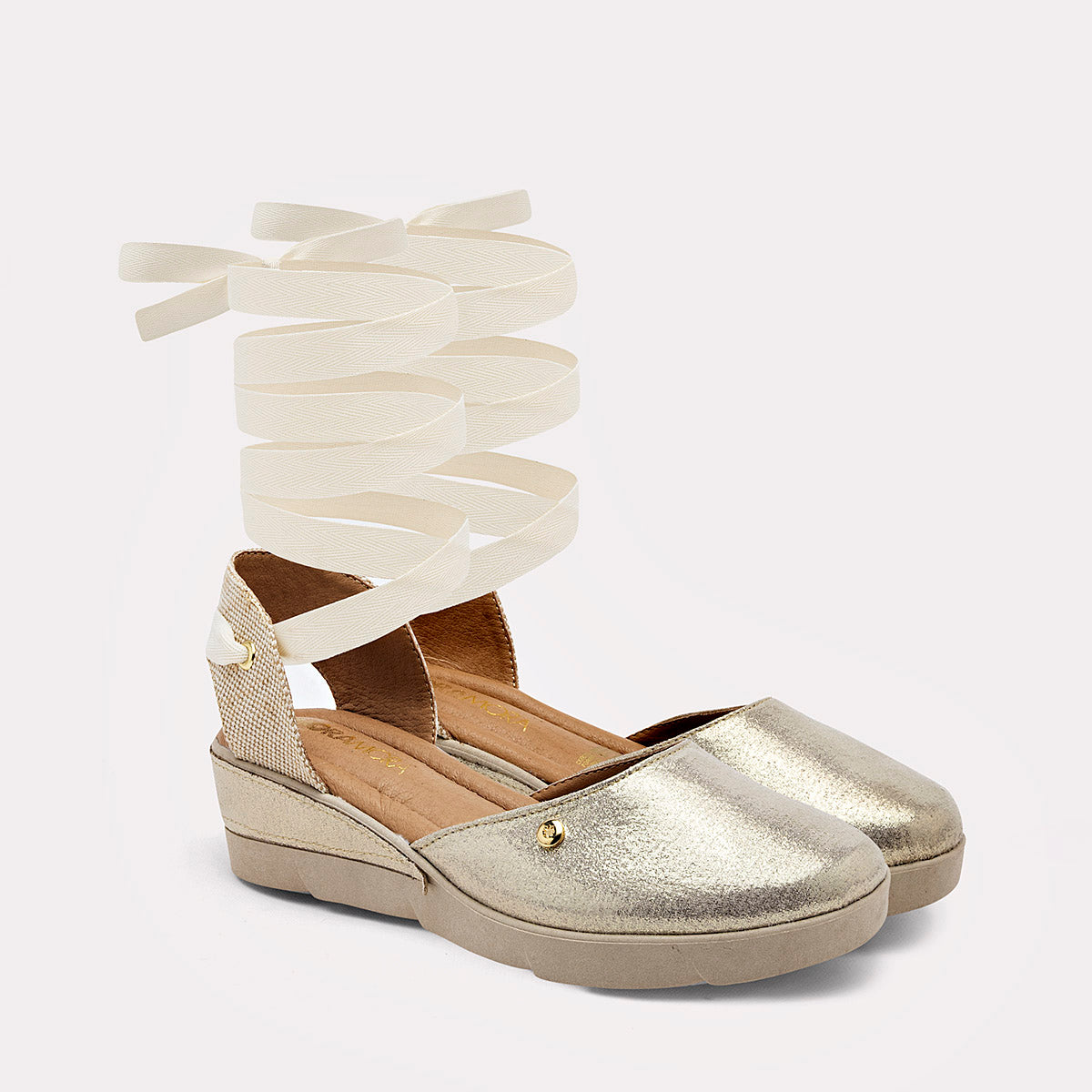 Alpargata De Tiras Moramora Mujer 24820045 Dorado Tacon 4 Cm