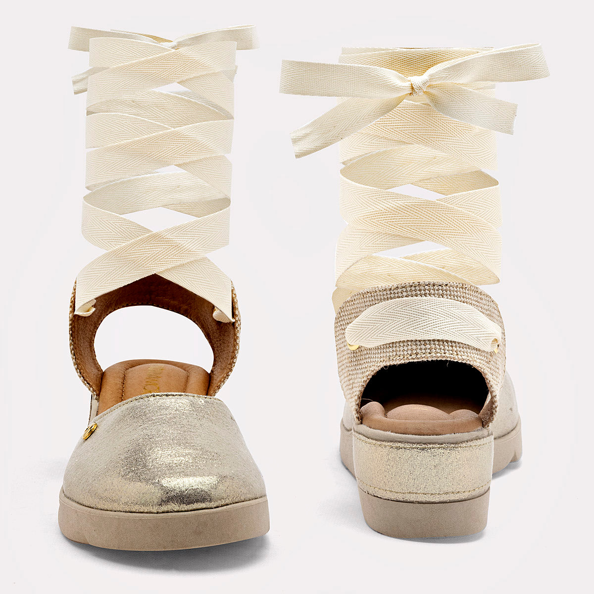 Alpargata De Tiras Moramora Mujer 24820045 Dorado Tacon 4 Cm