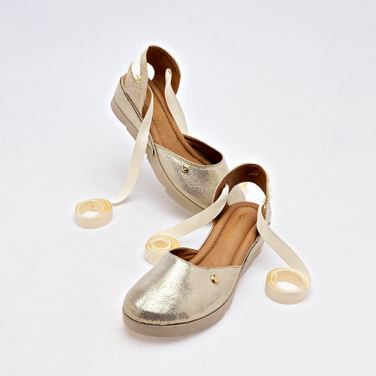 Alpargata De Tiras Moramora Mujer 24820045 Dorado Tacon 4 Cm