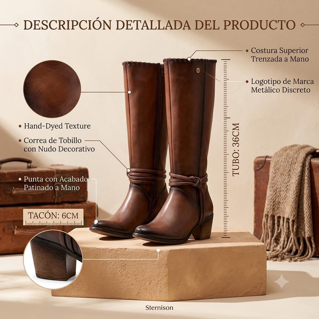 Bota para Mujer marca Moramora Café Tacon 6cm Tubo 36cm